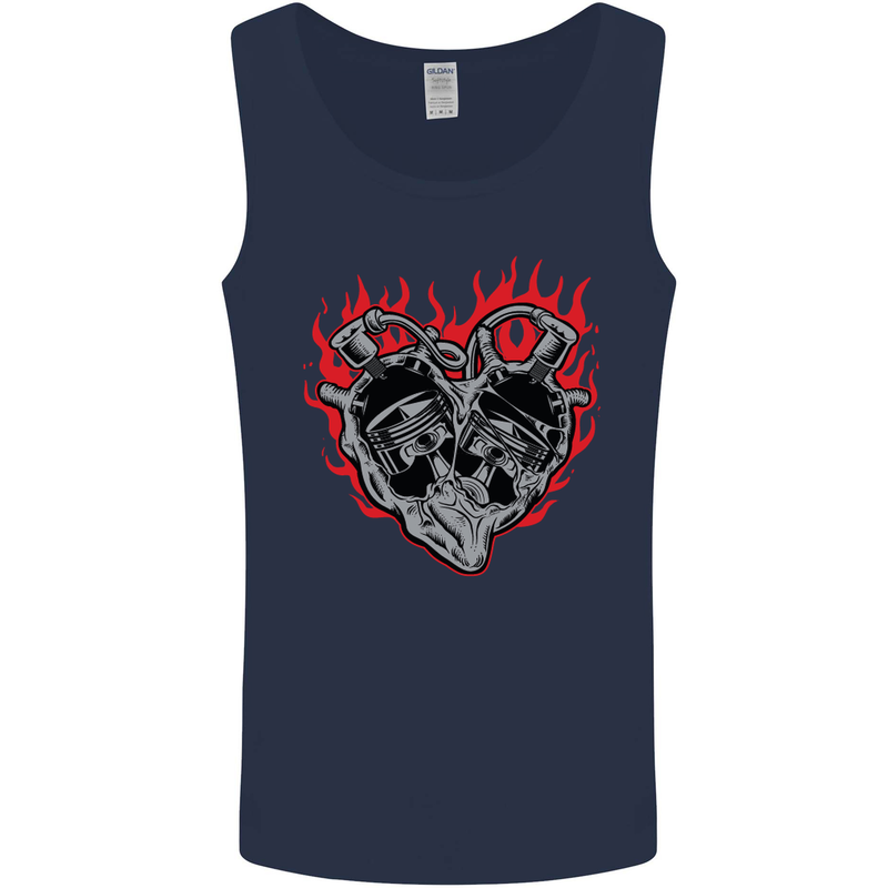 Biker Heart Motorbike Motorcycle Mens Vest Tank Top Navy Blue