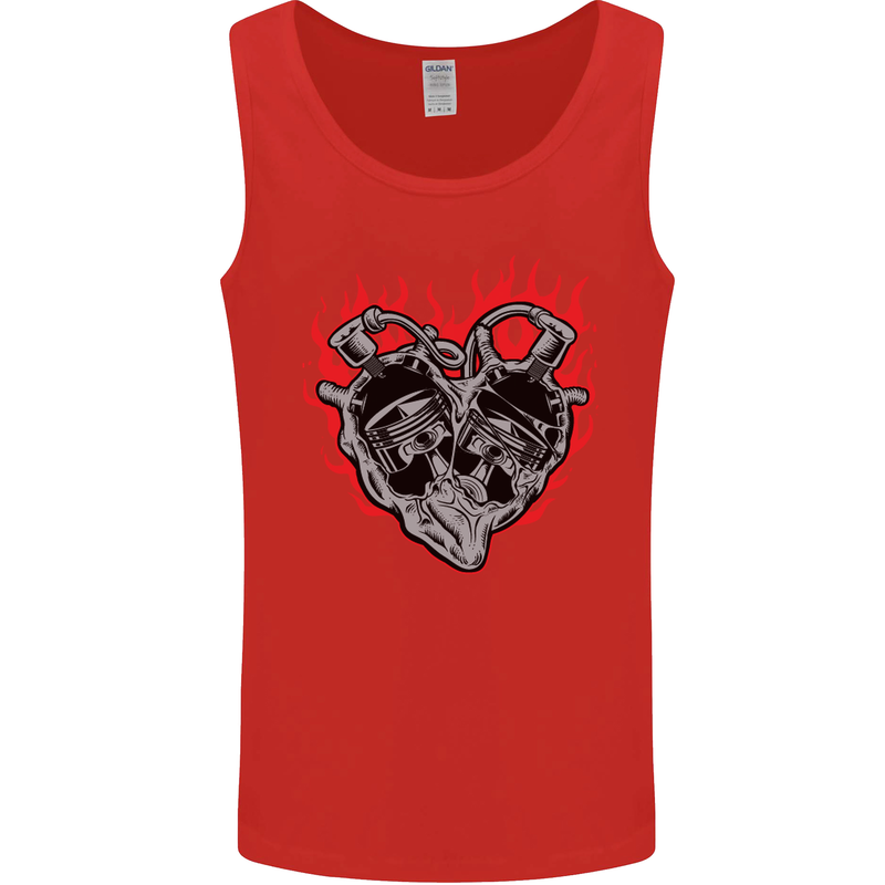 Biker Heart Motorbike Motorcycle Mens Vest Tank Top Red