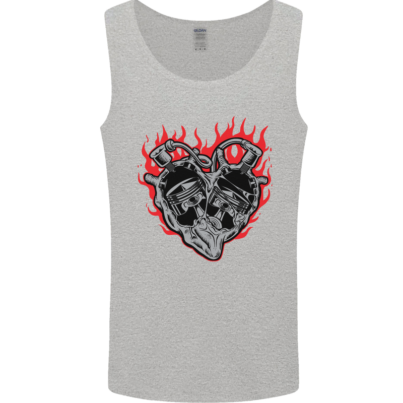 Biker Heart Motorbike Motorcycle Mens Vest Tank Top Sports Grey