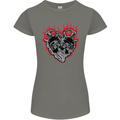 Biker Heart Motorbike Motorcycle Womens Petite Cut T-Shirt Charcoal