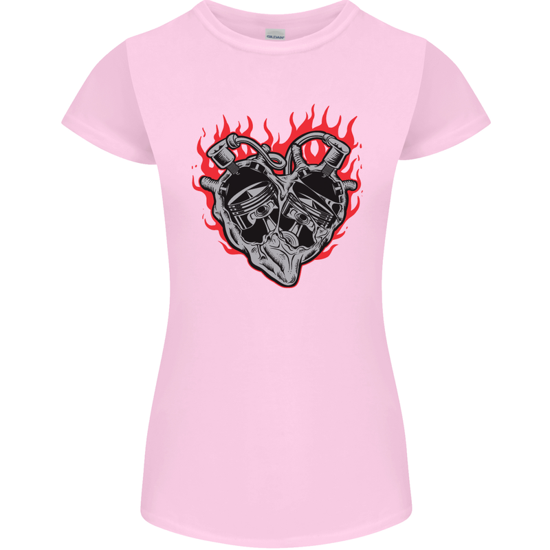 Biker Heart Motorbike Motorcycle Womens Petite Cut T-Shirt Light Pink