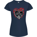 Biker Heart Motorbike Motorcycle Womens Petite Cut T-Shirt Navy Blue