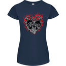 Biker Heart Motorbike Motorcycle Womens Petite Cut T-Shirt Navy Blue