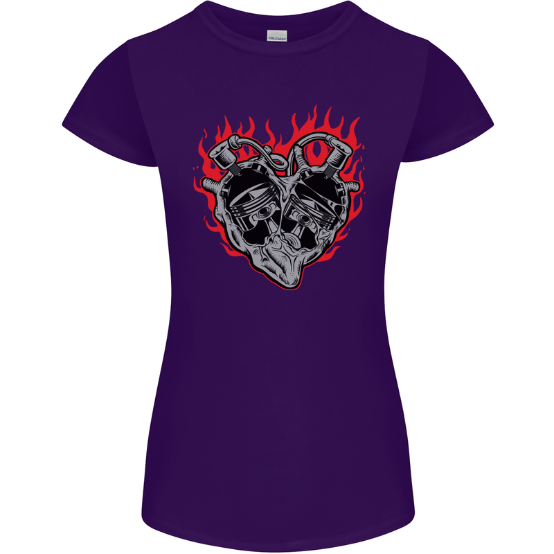 Biker Heart Motorbike Motorcycle Womens Petite Cut T-Shirt Purple