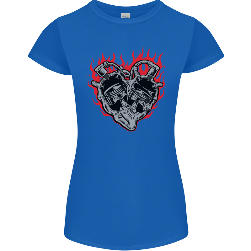Biker Heart Motorbike Motorcycle Womens Petite Cut T-Shirt Royal Blue