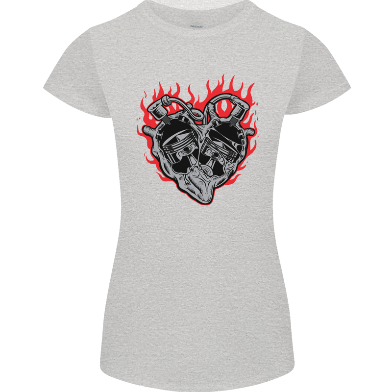 Biker Heart Motorbike Motorcycle Womens Petite Cut T-Shirt Sports Grey