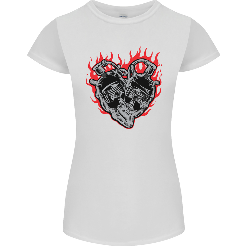 Biker Heart Motorbike Motorcycle Womens Petite Cut T-Shirt White