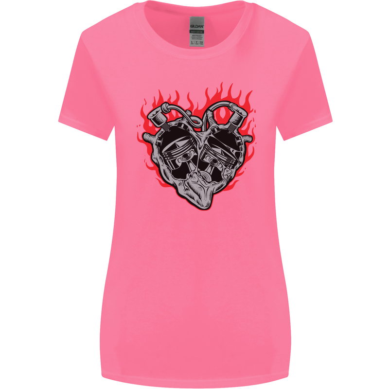 Biker Heart Motorbike Motorcycle Womens Wider Cut T-Shirt Azalea