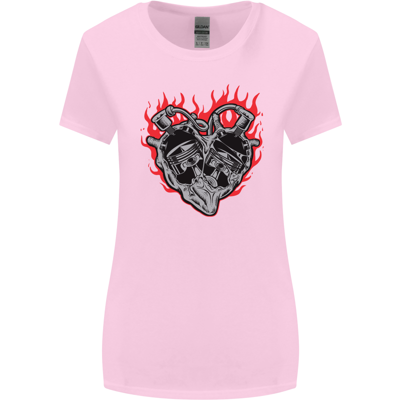 Biker Heart Motorbike Motorcycle Womens Wider Cut T-Shirt Light Pink
