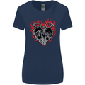 Biker Heart Motorbike Motorcycle Womens Wider Cut T-Shirt Navy Blue