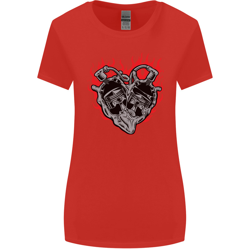 Biker Heart Motorbike Motorcycle Womens Wider Cut T-Shirt Red