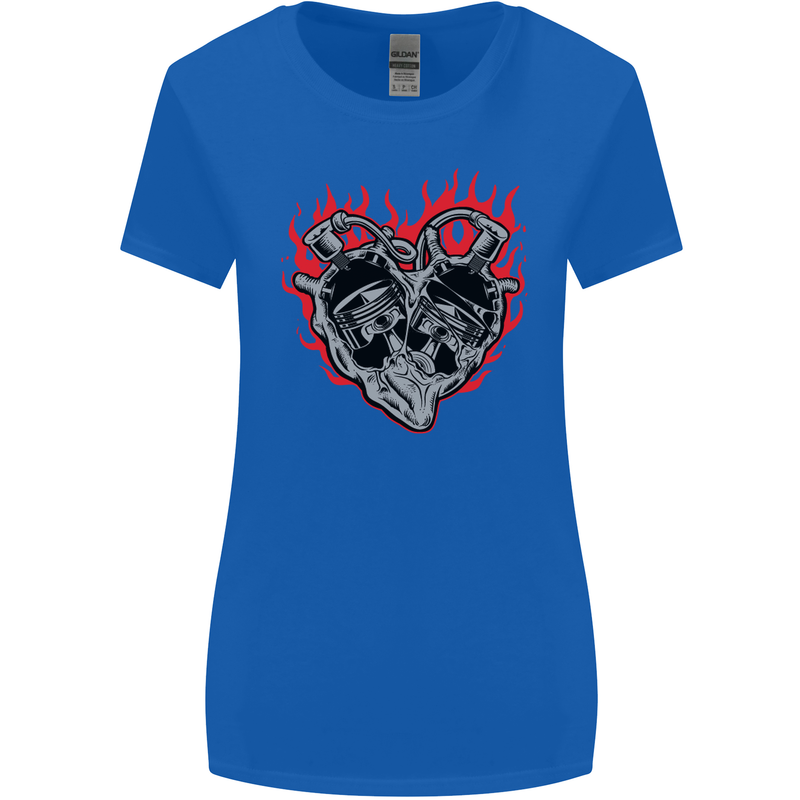 Biker Heart Motorbike Motorcycle Womens Wider Cut T-Shirt Royal Blue