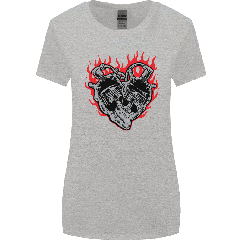 Biker Heart Motorbike Motorcycle Womens Wider Cut T-Shirt Sports Grey