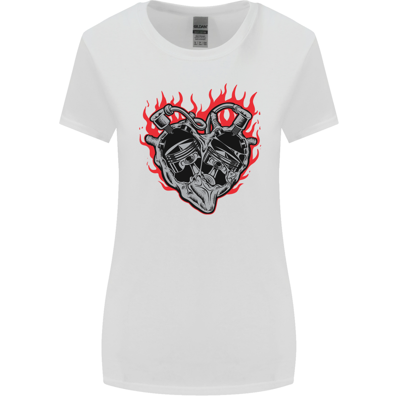 Biker Heart Motorbike Motorcycle Womens Wider Cut T-Shirt White