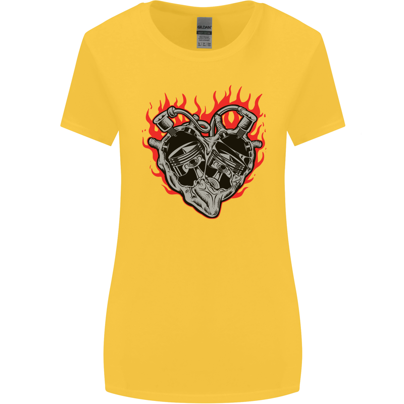 Biker Heart Motorbike Motorcycle Womens Wider Cut T-Shirt Yellow
