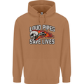 Biker Loud Pipes Saves Lives Motorcycle Mens 80% Cotton Hoodie Caramel Latte