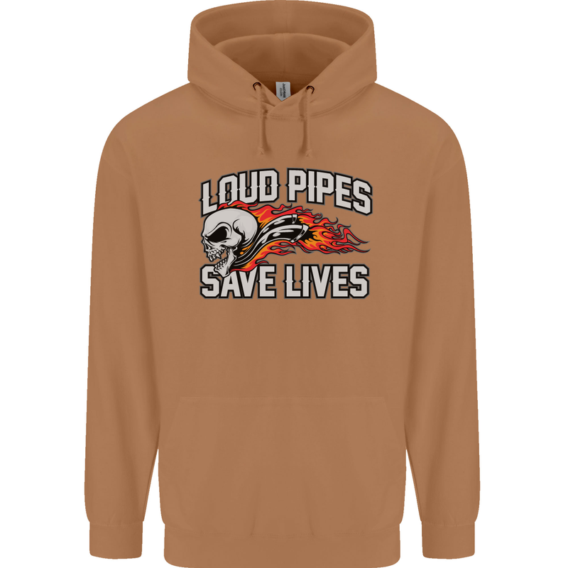 Biker Loud Pipes Saves Lives Motorcycle Mens 80% Cotton Hoodie Caramel Latte