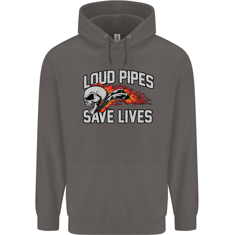 Biker Loud Pipes Saves Lives Motorcycle Mens 80% Cotton Hoodie Charcoal