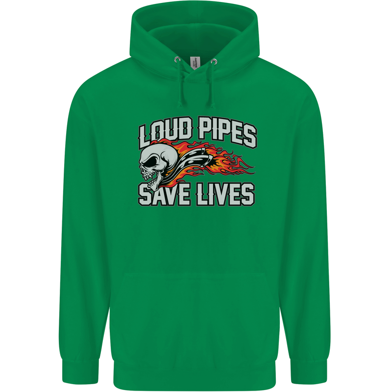 Biker Loud Pipes Saves Lives Motorcycle Mens 80% Cotton Hoodie Irish Green