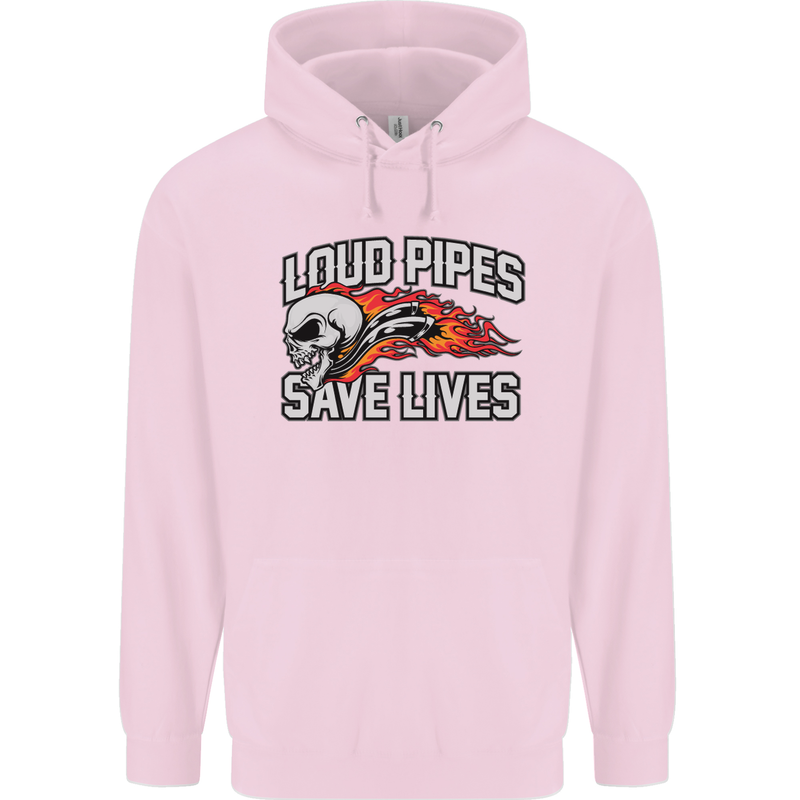 Biker Loud Pipes Saves Lives Motorcycle Mens 80% Cotton Hoodie Light Pink