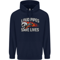 Biker Loud Pipes Saves Lives Motorcycle Mens 80% Cotton Hoodie Navy Blue