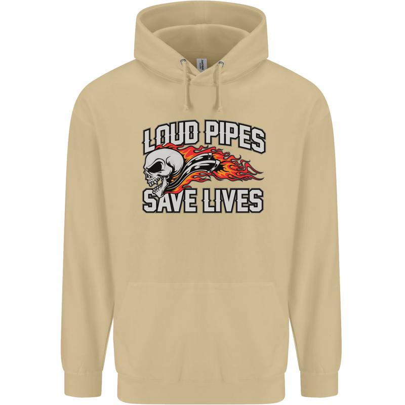 Biker Loud Pipes Saves Lives Motorcycle Mens 80% Cotton Hoodie Sand