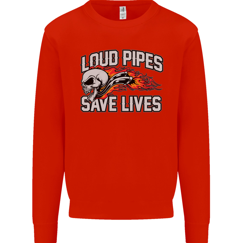 Biker Loud Pipes Saves Lives Motorcycle Mens Sweatshirt Jumper Bright Red