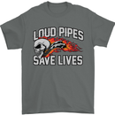Biker Loud Pipes Saves Lives Motorcycle Mens T-Shirt Cotton Gildan Charcoal