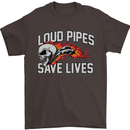 Biker Loud Pipes Saves Lives Motorcycle Mens T-Shirt Cotton Gildan Dark Chocolate