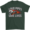 Biker Loud Pipes Saves Lives Motorcycle Mens T-Shirt Cotton Gildan Forest Green