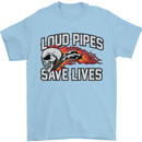 Biker Loud Pipes Saves Lives Motorcycle Mens T-Shirt Cotton Gildan Light Blue
