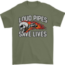 Biker Loud Pipes Saves Lives Motorcycle Mens T-Shirt Cotton Gildan Military Green