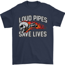 Biker Loud Pipes Saves Lives Motorcycle Mens T-Shirt Cotton Gildan Navy Blue