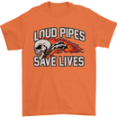 Biker Loud Pipes Saves Lives Motorcycle Mens T-Shirt Cotton Gildan Orange