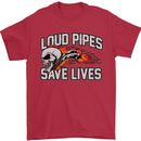 Biker Loud Pipes Saves Lives Motorcycle Mens T-Shirt Cotton Gildan Red