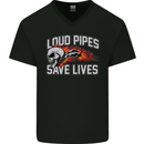 Biker Loud Pipes Saves Lives Motorcycle Mens V-Neck Cotton T-Shirt Black