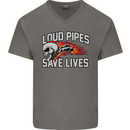 Biker Loud Pipes Saves Lives Motorcycle Mens V-Neck Cotton T-Shirt Charcoal