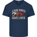 Biker Loud Pipes Saves Lives Motorcycle Mens V-Neck Cotton T-Shirt Navy Blue