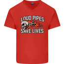 Biker Loud Pipes Saves Lives Motorcycle Mens V-Neck Cotton T-Shirt Red