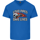 Biker Loud Pipes Saves Lives Motorcycle Mens V-Neck Cotton T-Shirt Royal Blue