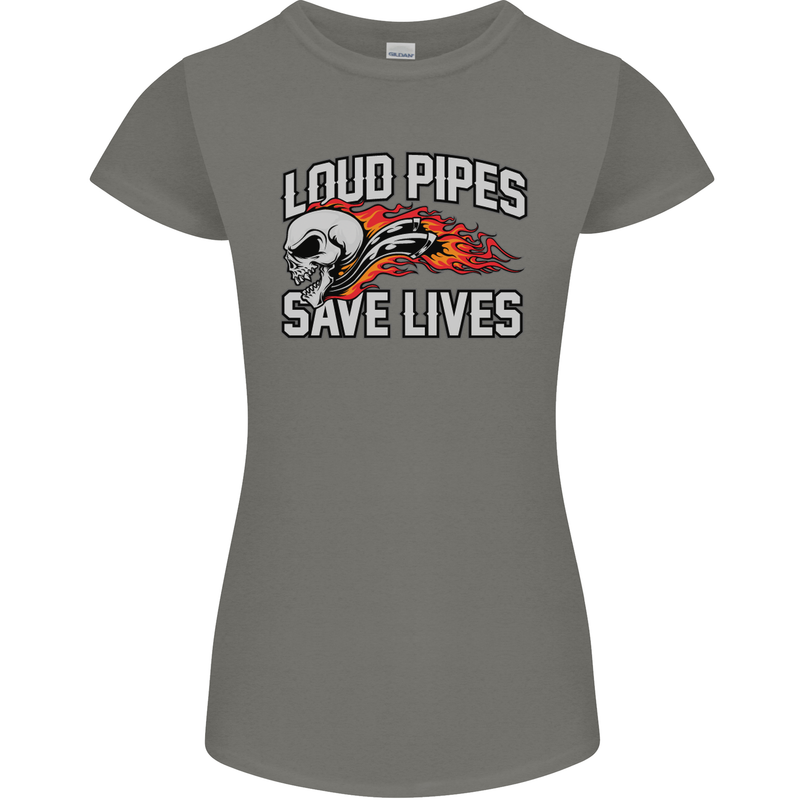 Biker Loud Pipes Saves Lives Motorcycle Womens Petite Cut T-Shirt Charcoal