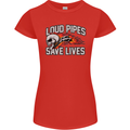 Biker Loud Pipes Saves Lives Motorcycle Womens Petite Cut T-Shirt Red