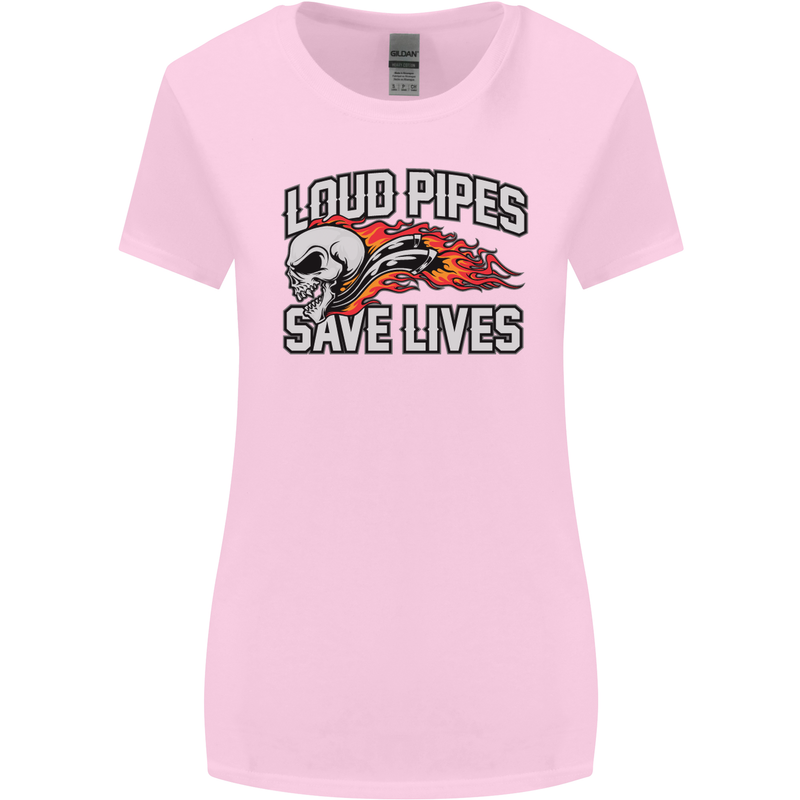 Biker Loud Pipes Saves Lives Motorcycle Womens Wider Cut T-Shirt Light Pink