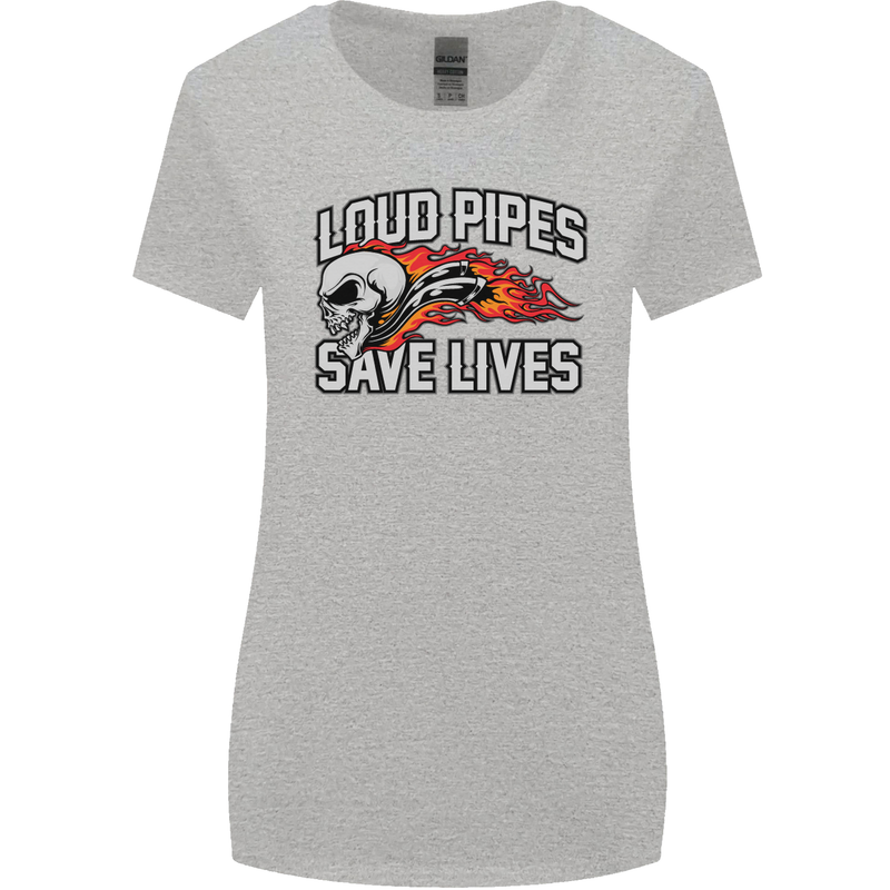 Biker Loud Pipes Saves Lives Motorcycle Womens Wider Cut T-Shirt Sports Grey