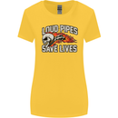 Biker Loud Pipes Saves Lives Motorcycle Womens Wider Cut T-Shirt Yellow