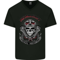 Biker Metallurgy Motorbike Motorcycle Skull Mens V-Neck Cotton T-Shirt Black