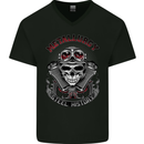 Biker Metallurgy Motorbike Motorcycle Skull Mens V-Neck Cotton T-Shirt Black