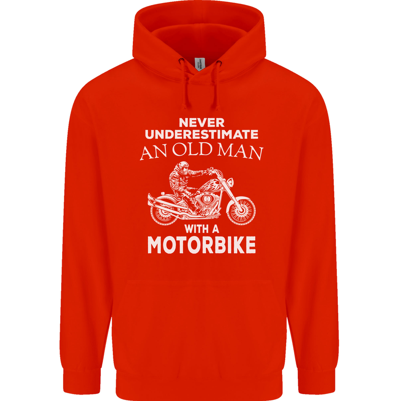 Biker Old Man Motorbike Motorcycle Funny Childrens Kids Hoodie Bright Red