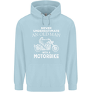 Biker Old Man Motorbike Motorcycle Funny Childrens Kids Hoodie Light Blue