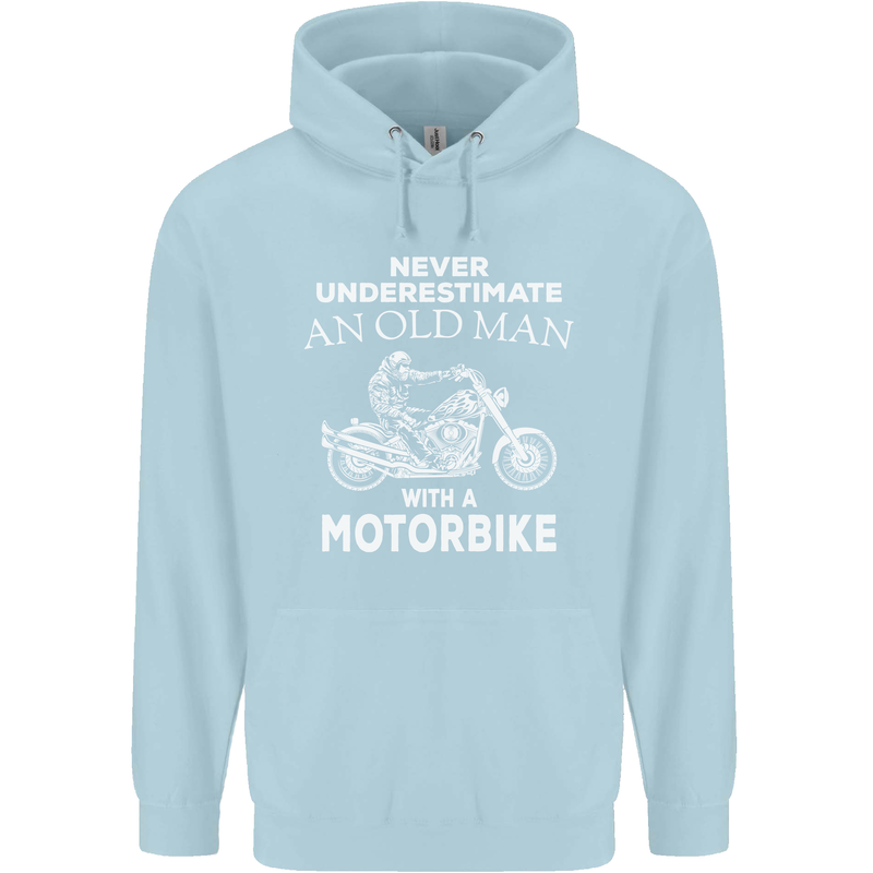 Biker Old Man Motorbike Motorcycle Funny Childrens Kids Hoodie Light Blue